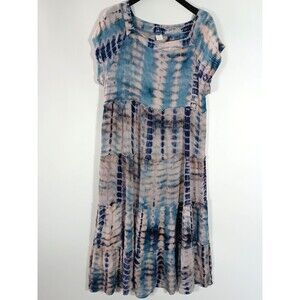 Natural Life Tiered Maxi Dress XL Boho Cottagecore Hippie Boho 70's Short Sleeve